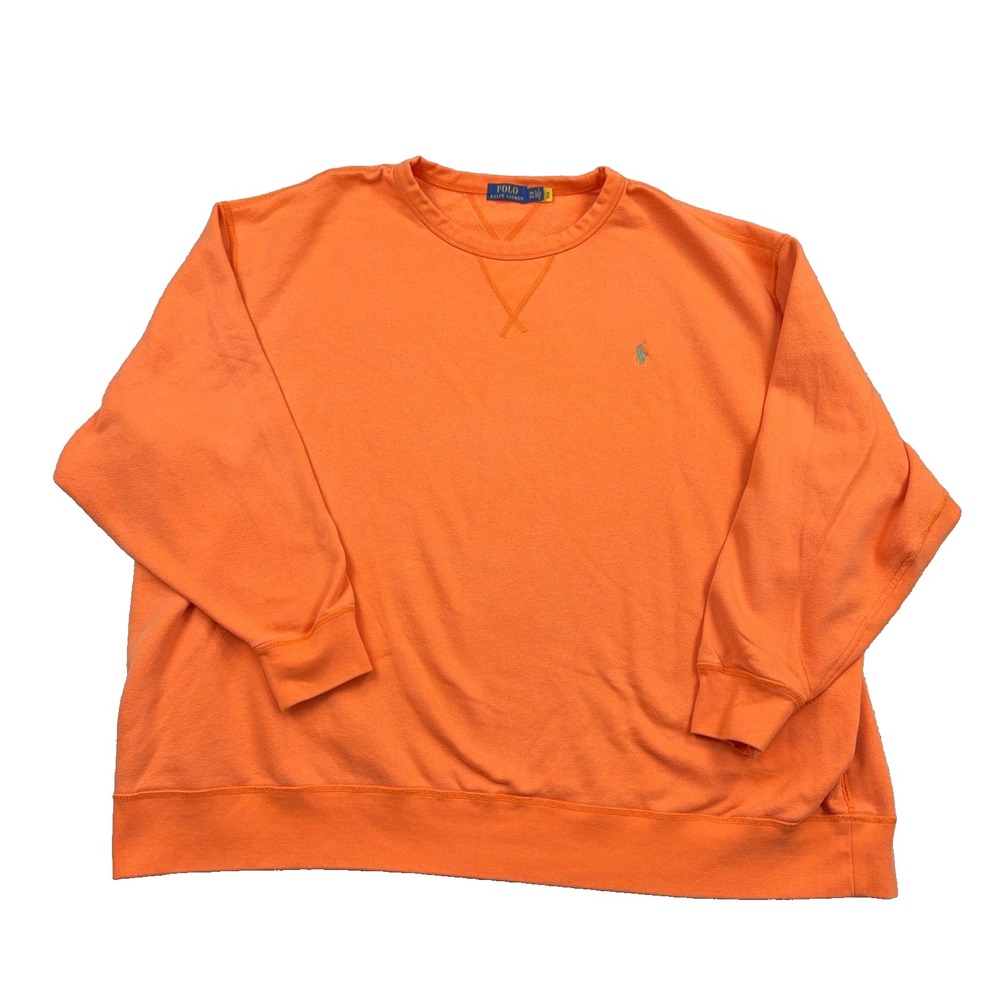 Polo Ralph Lauren Sweatshirt Men 5XB Orange Crewneck Sweater Green Pony Adult
